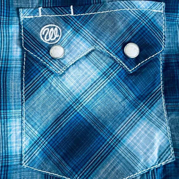 wrangler retro men’s modern fit western shirt blue long sleeve snap cotton large - Picture 4 of 11